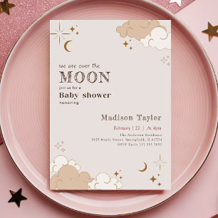 Watercolor Mystical Crescent Moon Baby Shower Invitation