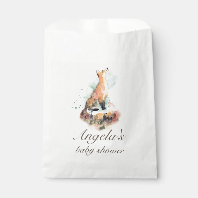watercolor mystical fox baby shower favour bags (Front)