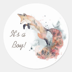 watercolor mystical fox It's a Boy Sticker