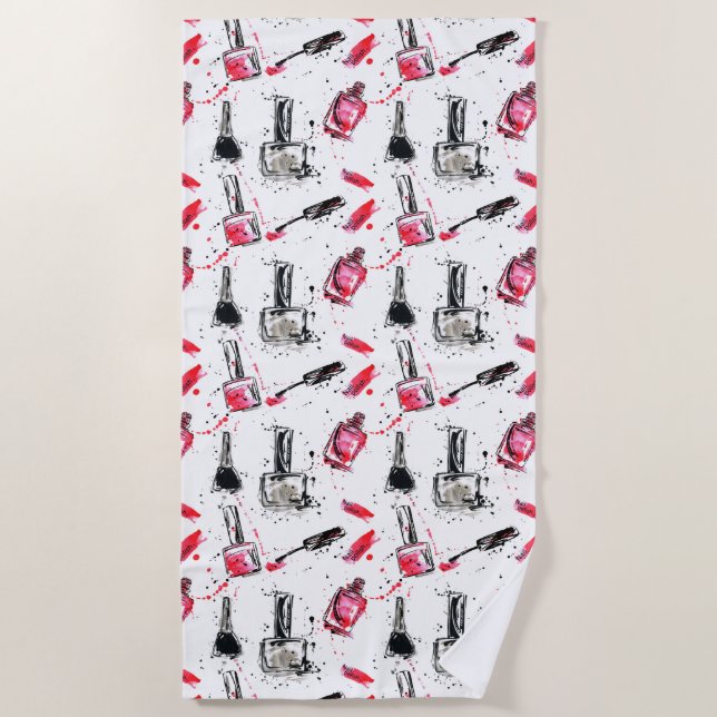 Watercolor Nail Polish Pattern Beach Towel (Front)