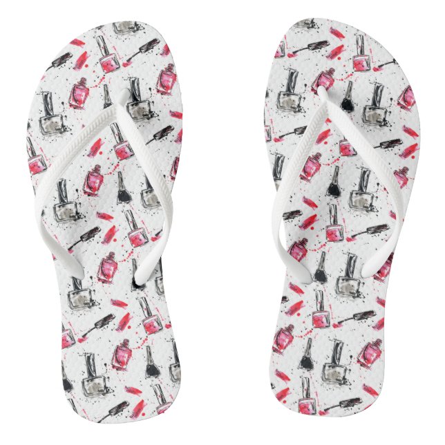 Watercolor Nail Polish Pattern Flip Flops (Footbed)