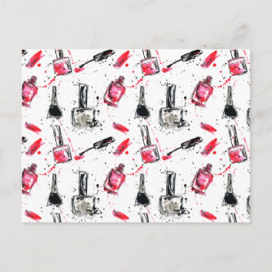 Watercolor Nail Polish Pattern Holiday Postcard