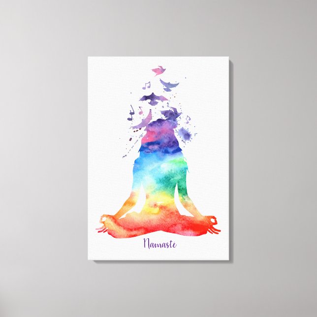 WATERCOLOR NAMASTE LOTUS YOGA CANVAS (Front)