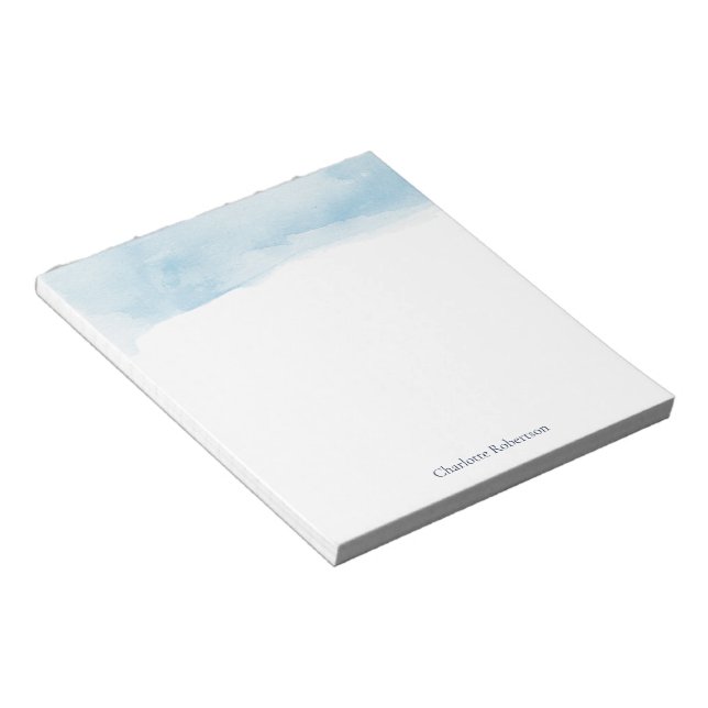 Watercolor Name Blue Script Minimalist Notepad (Angled)