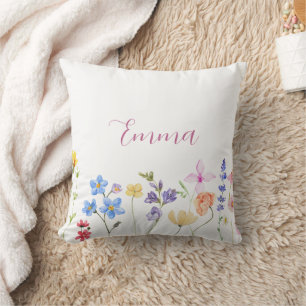 Watercolor Name Wildflower Minimalistic Boho Cushion