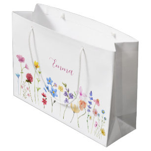 Watercolor Name Wildflower Minimalistic Boho Large Gift Bag