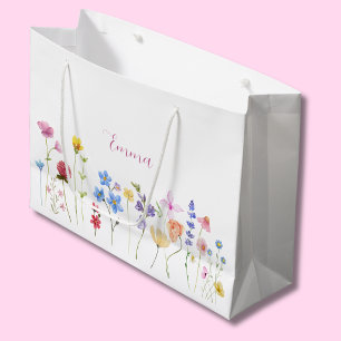 Watercolor Name Wildflower Minimalistic Boho Large Gift Bag