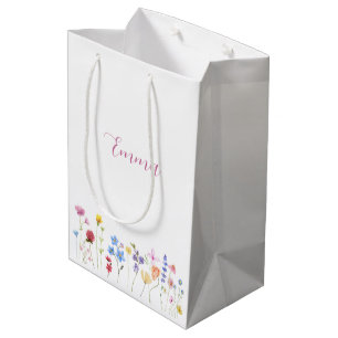 Watercolor Name Wildflower Minimalistic Boho Medium Gift Bag