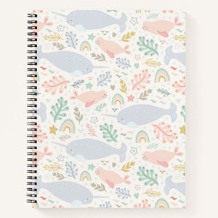 Watercolor Narwhal & Seal Pattern Notebook