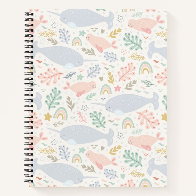 Watercolor Narwhal & Seal Pattern Notebook (Front)