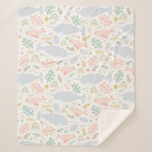 Watercolor Narwhal & Seal Pattern Sherpa Blanket