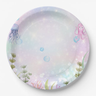 Watercolor Narwhal Under the Sea Paper Plate