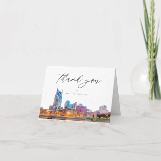 Watercolor Nashville Skyline Thank You Card (Front)