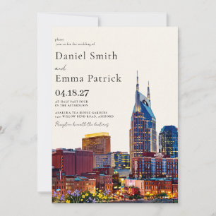 Watercolor Nashville Tennessee Skyline Wedding Invitation