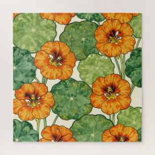 Watercolor Nasturtium Floral Pattern Jigsaw Puzzle