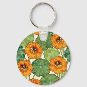 Watercolor Nasturtium Floral Pattern Key Ring