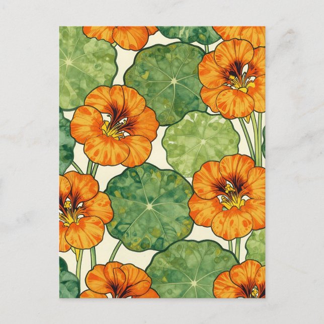 Watercolor Nasturtium Floral Pattern Postcard (Front)