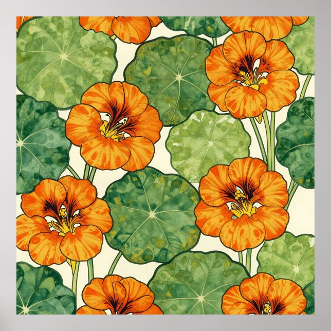 Watercolor Nasturtium Floral Pattern Poster (Front)