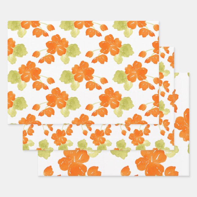 Watercolor Nasturtiums Pattern  Wrapping Paper Sheet (Set)