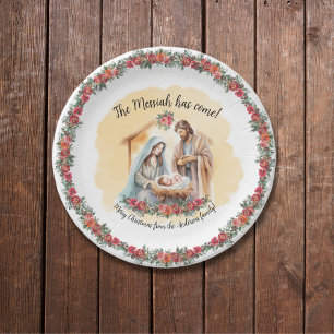 Watercolor nativity and roses customisable paper plate