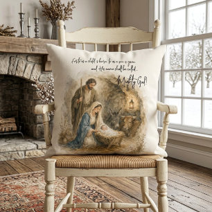 Watercolor Nativity Baby Jesus Mighty God Cushion