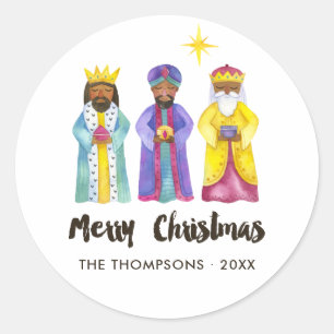 Watercolor Nativity Christmas Classic Round Sticker