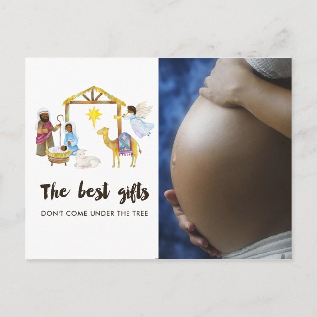 Watercolor Nativity Christmas Expecting Baby Announcement Postcard (Front)
