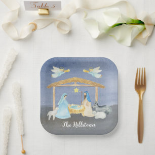 Watercolor Nativity Christmas Paper Plate