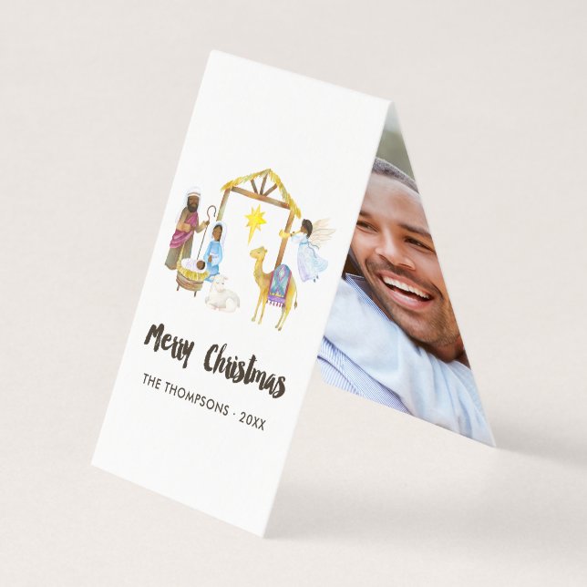 Watercolor Nativity Christmas Photo (Front)