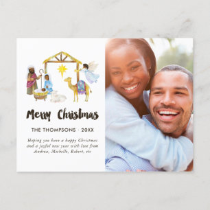 Watercolor Nativity Christmas Photo Announcement Postcard