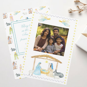 Watercolor Nativity Christmas Photo Card