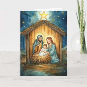 Watercolor Nativity, Christmas Star Radiance Card