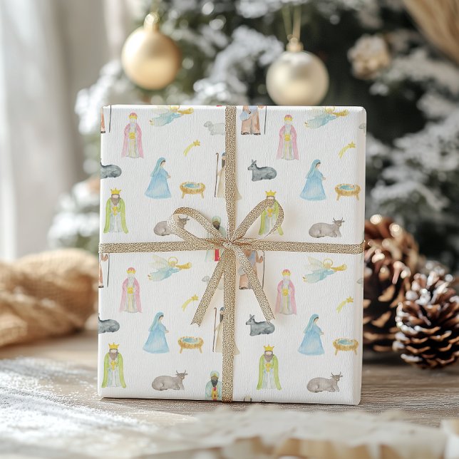 Watercolor Nativity Christmas Wrapping Paper Sheet (Creator Uploaded)