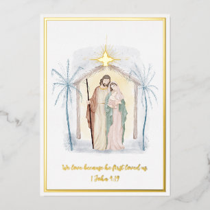 Watercolor nativity custom Christmas Foil Holiday Card