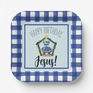 Watercolor Nativity Happy Birthday Jesus  Paper Pl Plate