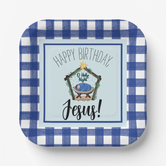 Watercolor Nativity Happy Birthday Jesus  Paper Pl Plate (Front)