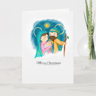 Watercolor Nativity Holiday (Optional) Photo Card