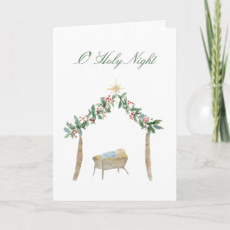 Watercolor Nativity O Holy Night Holiday Card