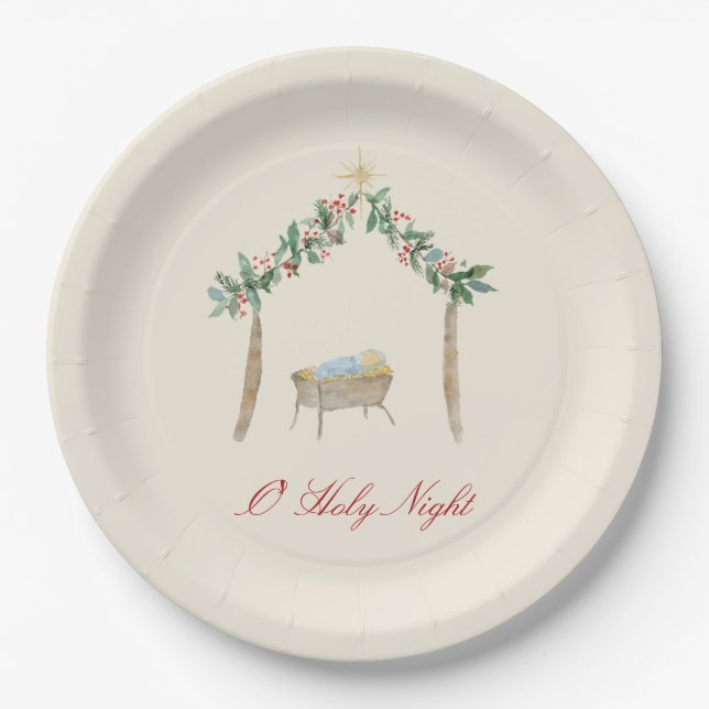 Watercolor Nativity  Paper Plate (Front)