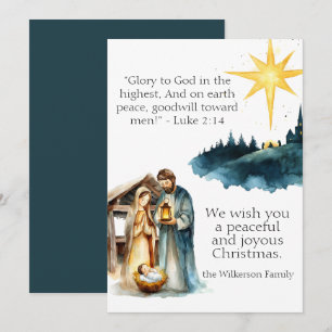 Watercolor Nativity Scene and Christmas Prayer Holiday Card