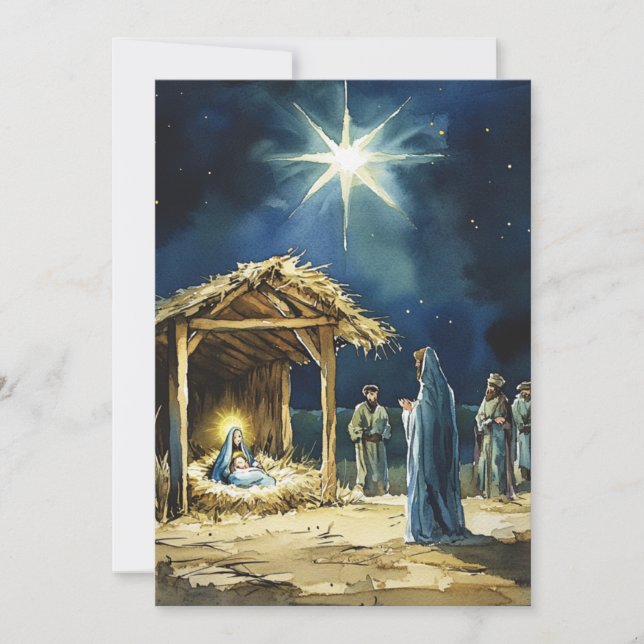 Watercolor Nativity Scene | Blank Inside Holiday Card (Front)
