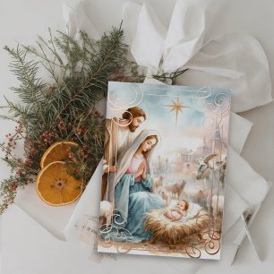 Watercolor Nativity Scene Foil Holiday Card