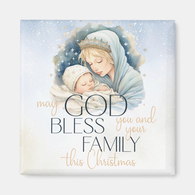 Watercolor Nativity Scene Glory to God Christmas Magnet (Front)