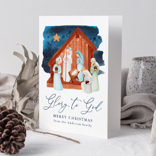 Watercolor Nativity Scene Glory to God Non-Photo Holiday Card