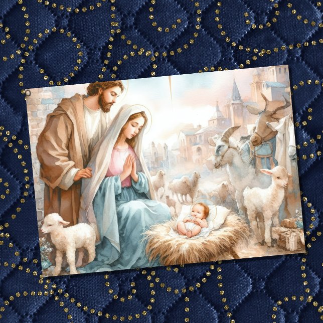 Watercolor Nativity Scene Holiday Card (Creator Uploaded)