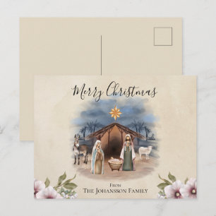 Watercolor Nativity Scene Holiday Postcard