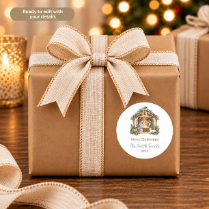 Watercolor Nativity Scene Personalised Classic Round Sticker