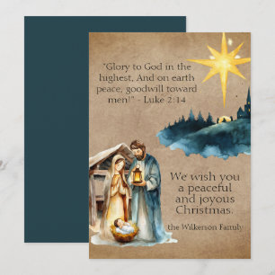 Watercolor Nativity Scene Prayer Parchment Holiday Card