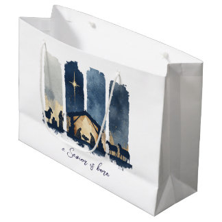 Watercolor Nativity Scene Religious Christmas Large Gift Bag