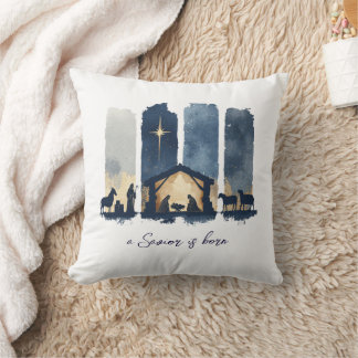 Watercolor Nativity Scene Religious Holiday  Cushion